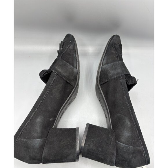 Reaction Kenneth Cole Shoes Womens 8 Black Suede Loafers Fringe Block Heel - Picture 5 of 8